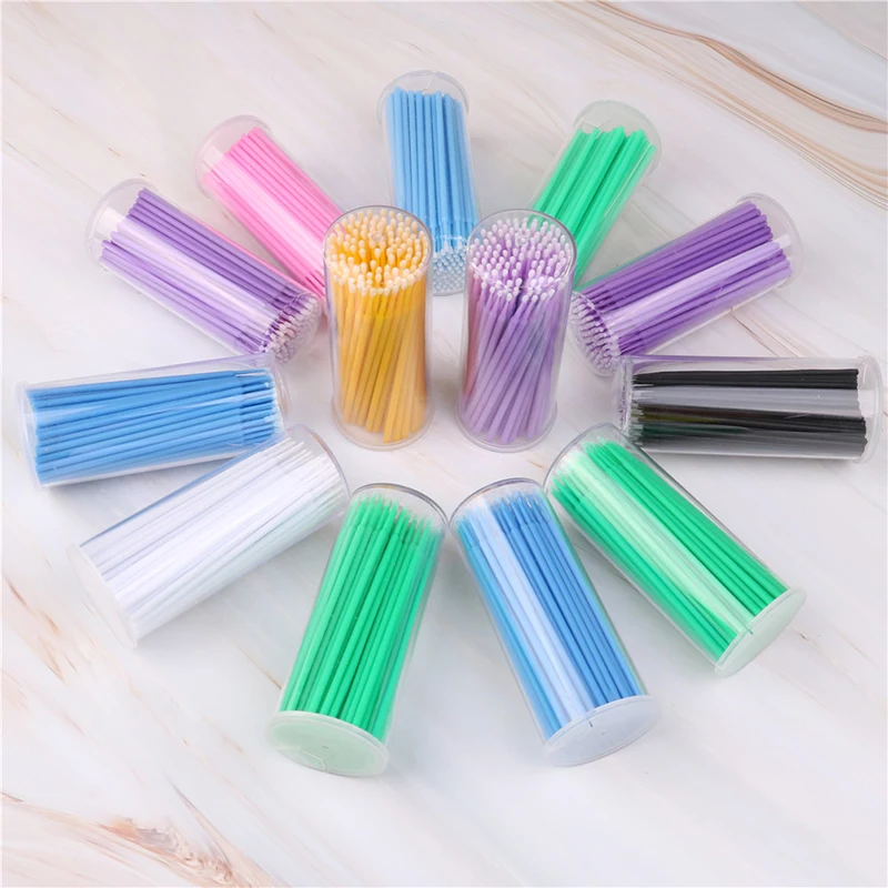 

100 Pcs/Pack False Eyelashes Cotton Swab Micro Brush Disposable Microbrush Applicators Eyelash Extensions Remove