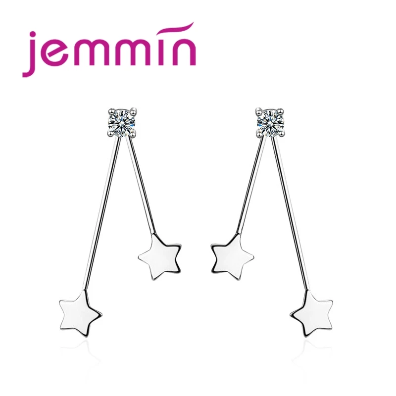 

JEMMIN High Quality Unique Double Pentagram Shape Setting Sparking CZ Stone Woman Girls Best 925 Sterling Silver Stud Earring