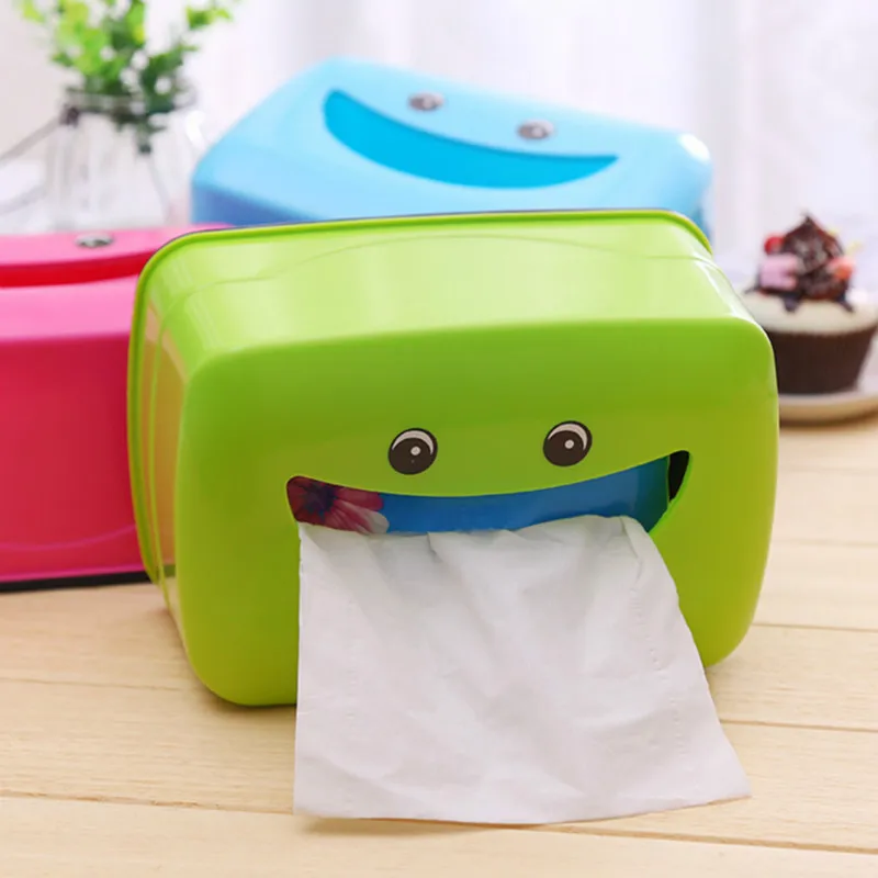

1 Pcs Tissue Box Cute Smiling Face Plastic Case Real Tissue Case Baby Wipes Press Home Tissue Holder Accessories Towel