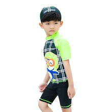 Kinder/детский купальный костюм для мальчика, комплект из двух предметов для 1-9 лет, короткая рубашка с шапкой и шорты, детская пляжная одежда купальные костюмы