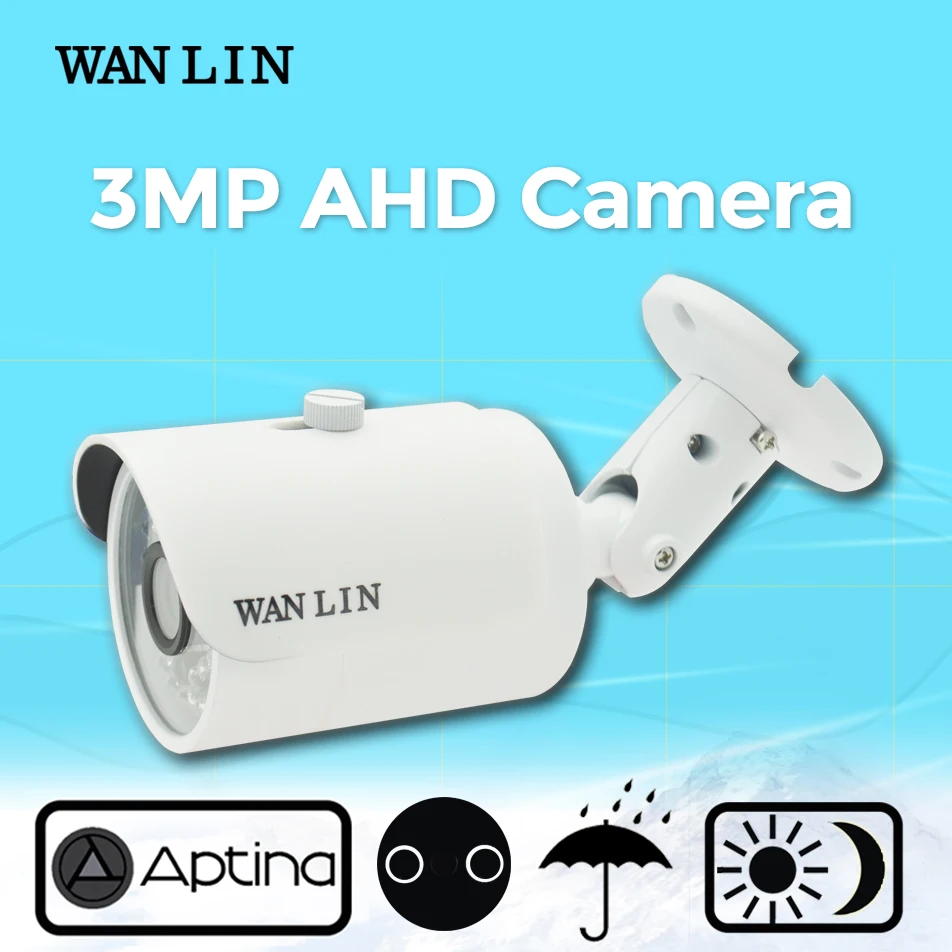 WAN LIN AHD Camera 3MP Surveillance Outdoor Waterproof CCTV Camera with 2pcs IR LEDs 5MP HD Lens