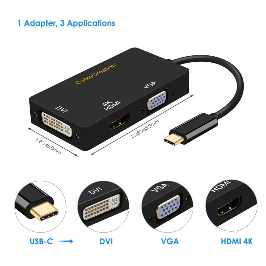 Конвертер Thunderbolt 3 Type c usb hub to 4k hdmi vga dvi адаптер многопортовый кабель для apple Mac Samsung S8
