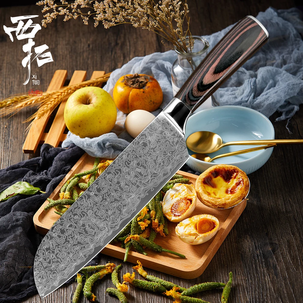 

XITUO 7" Japanese kitchen chef knife exquisite pattern stainless steel cut meat fillet vegetable peeling tool catering household