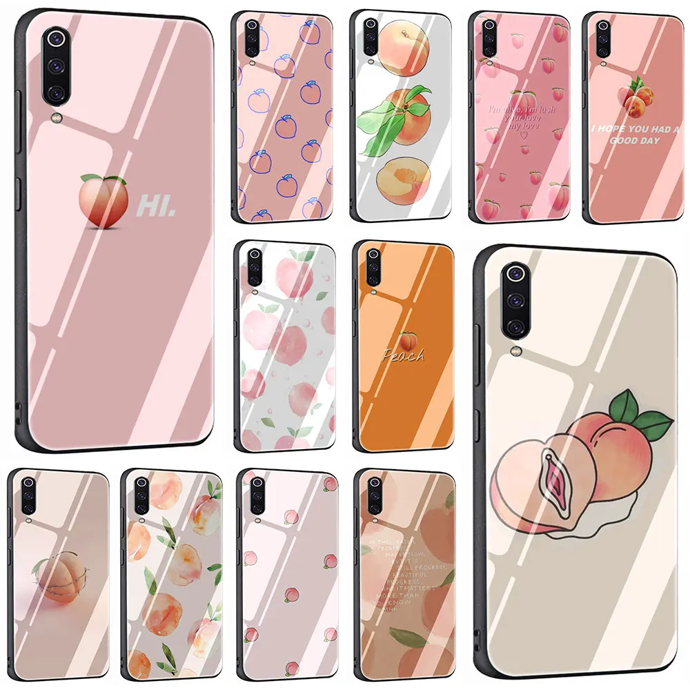 

Pink Peach Tempered Glass Phone Cover Case For Xiaomi Mi 8 9 Redmi 4X 6A Note 5 6 7 Pro Pocophone F1
