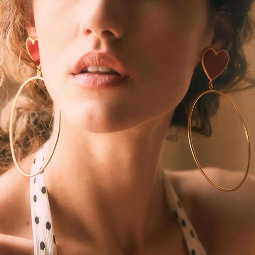 

Red Heart Gold Color Big Hoop Earrings Round Hoop Earrings Hoops Bohemian Earrings Circle Hoop Earrings For Women Party Jewelry
