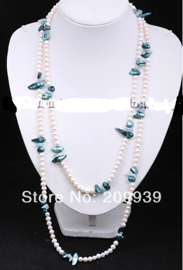 

huij 003230 60" LONG GEUINE WHITE & PEACOCK GREEN PEARL NECKLACE
