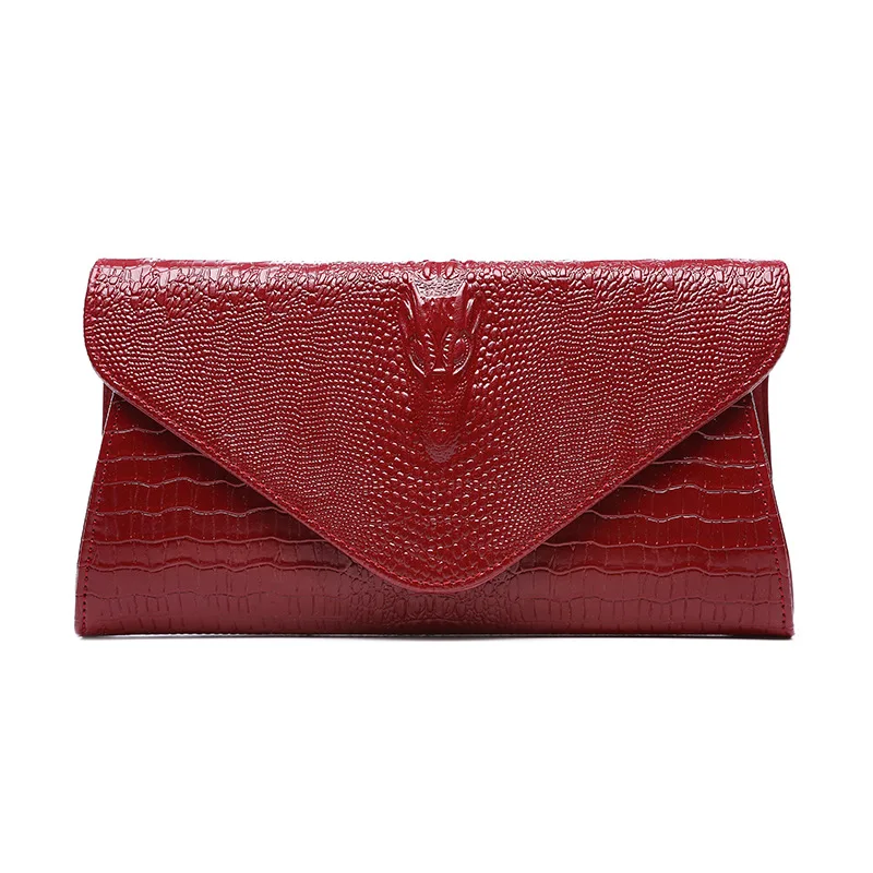 ALNEED, натуральная кожа, клатч, крокодиловый узор,, женская сумка на плечо, женская сумка-мессенджер, сумки через плечо для женщин - Цвет: Wine Red