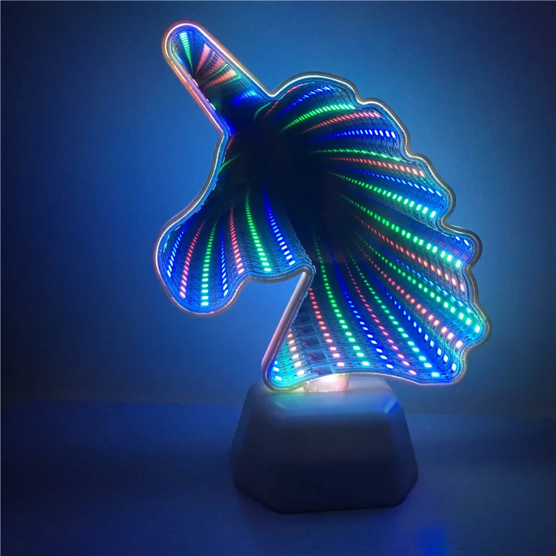Newest Unicorn Heart Led Light Infinity Mirror Tunnel Night Lamp Mirror 3D Light Home LED