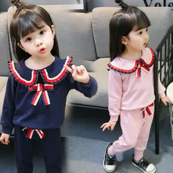 2019 новые корейские комплекты одежды из двух предметов с воротником «Питер Пэн» для девочек на весну и осень