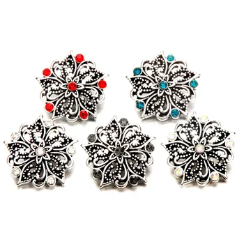 

Alloy Flowers Rhinestone Snap Buttons Charms Snap jewelry Fit For DIY Charms Bracelets Gift
