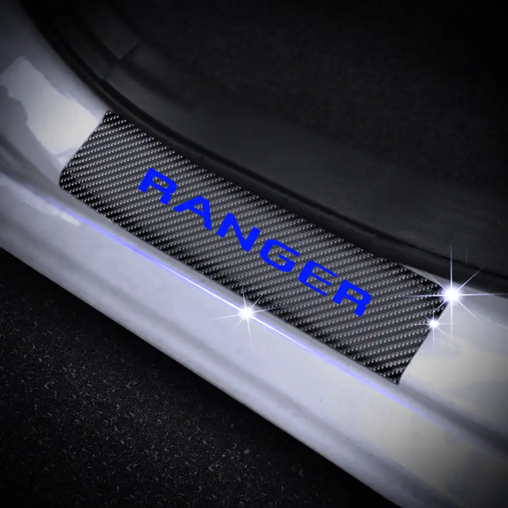 for Ford ECOSPORT Door Sill Protector Reflective 4D Carbon Fiber Sticker Door Entry Guard Door Sill Scuff Plate Stickers Auto Accessories 4Pcs Blue
