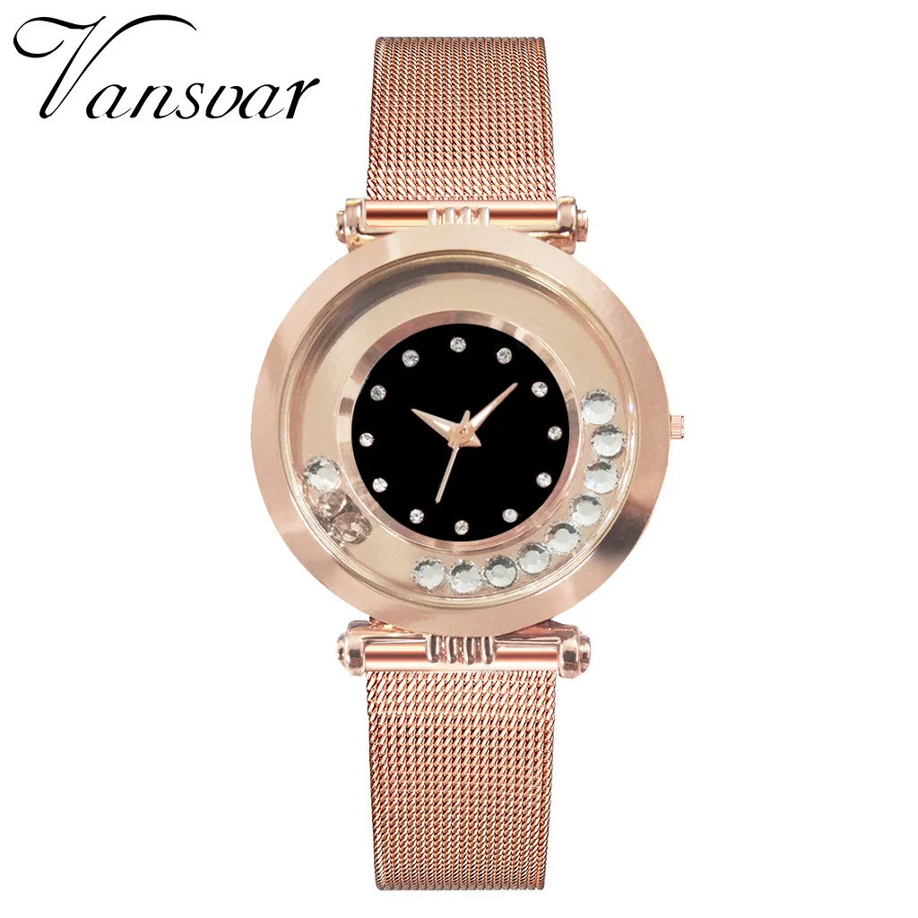 Vansvar современная мода черные кварцевые часы для женщин сетка Нержавеющая сталь ремешок для часов Высокое качество повседневные наручные часы подарок для Female533 - Цвет: Black