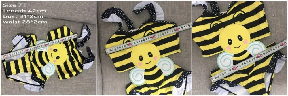 2019 Novo Navio da Gota One-preço Swimsuitgirl Criança Bodysuit Roupa de Banho Amarelo Abelha Maiô Bebê Biquíni Sorvete de Banda Desenhada Sunsuit 7 peça swimsuitgirl criança bodysuit roupa de banho