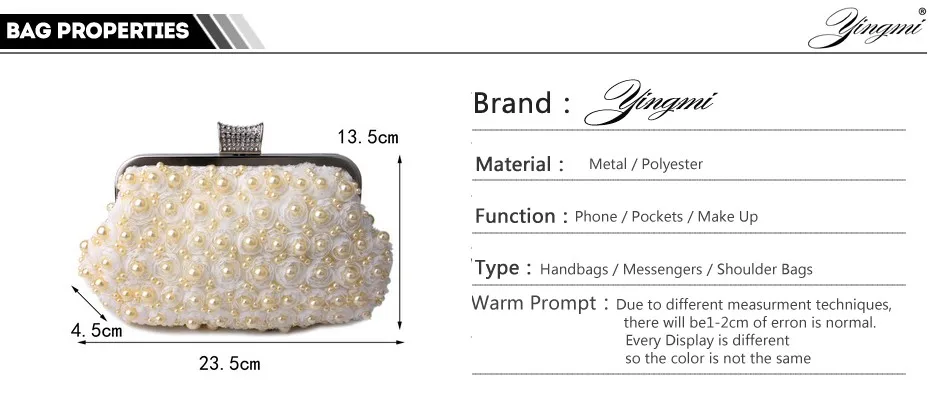 Yingmi Вечерние сумки Для женщин клатч Сумки вечерние клатч Сумки Свадебные Сумочка жемчуг бисером Кружево Роза со стразами Сумки