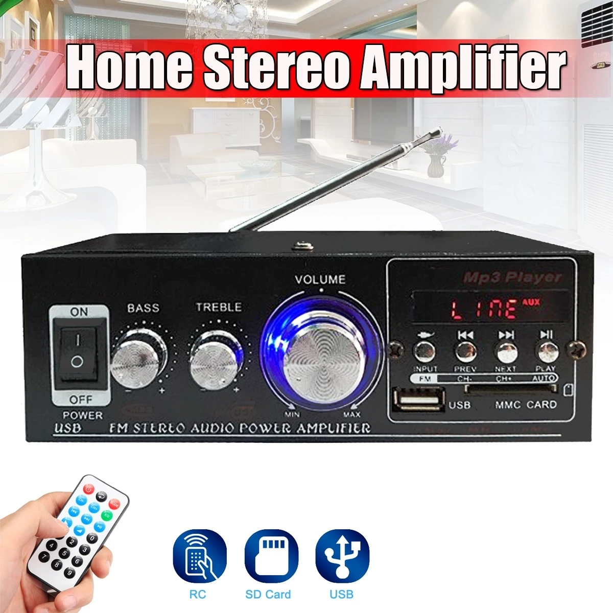 

Digital Car Amplifier Stereo Home Audio Amplifier With USB Output Powerful Sound Compatible With Car Motorcycle Computer Speaker