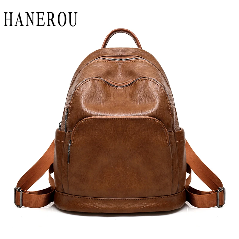 

HANEROU 2018 Hot New Fashion Designed Brand Solid Cool Women Backpack Vintage High Quality PU For Girls schoolbags Casual bags
