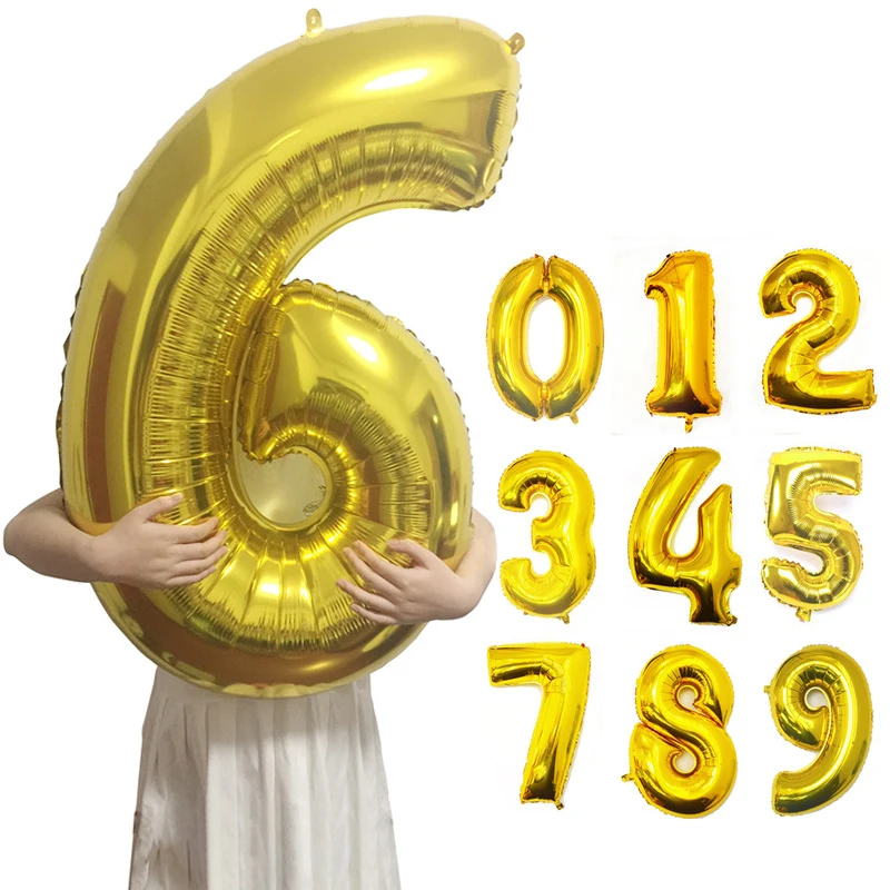 

40inch Gold Silver Number Foil Balloons Digit Air Ballon Happy Birthday Wedding Decoration Letter Balloon Event Party Supplies.J