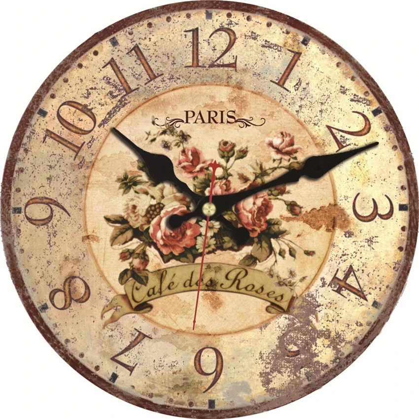 

3 Patterns Vintage Round Clock Flower Design Silent Living Kitchen Cafe Home Decor Watches Retro Large Art Wall Clock No Sound