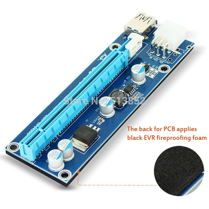 PC PCIe PCI-E PCI Express Riser Card 1x to 16x USB 3.0 Data Cable SATA to 6Pin IDE Molex Power Supply for BTC Miner Machine