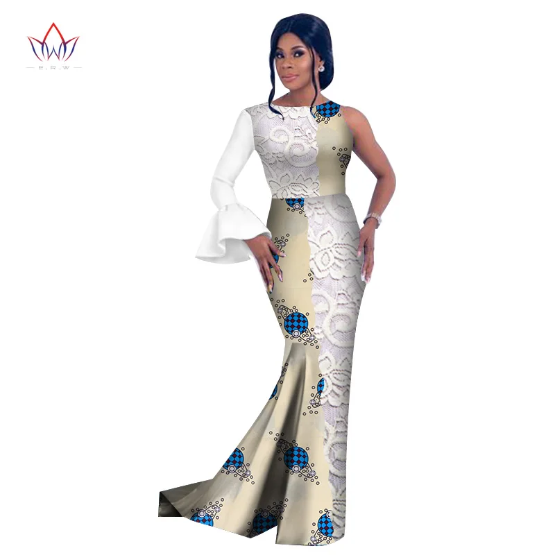 

African Style 2019 Fashion African Dresses for Women Vestidos Lace pathwork Dashiki O-Neck Collar Dress for Party WY2630
