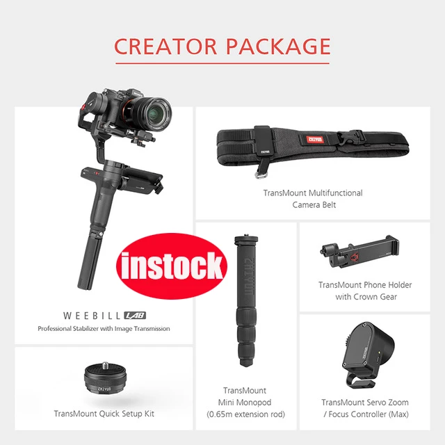 Creator Package Zhiyun weebill лаборатории 3-осевой Бесщеточный Ручной шарнирный стабилизатор для камеры GoPro Для беззеркальных камер sony canon камеры PK dji ronin S - Цвет: Creator Package