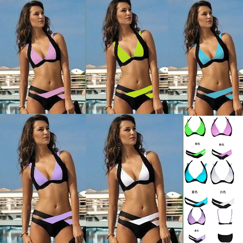 

Summer New Women Sexy Bikini Set Push Up Swimsuits Swimwear Cross Double Halter Swim Plus Size Bathing Suits XXL XXXL 2019