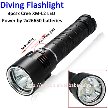 

IPX68 5000 lumens High Power 3xCREE XML2 XM-L2 LED Diving Flashlight Waterproof Dive Torch Lamp(Magnetic Control) for 2x26650