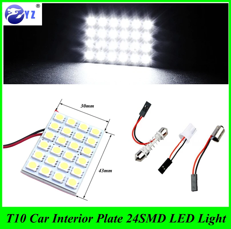 100 компл. T10 W5W BA9S Festoon 43 мм x 30 с 3 адаптерами 24SMD 24 smd 5050 Светодиодный светильник для