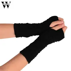 Для девочек Для женщин Дамы рук запястья теплые зимние вязаные перчатки без пальцев Варежки