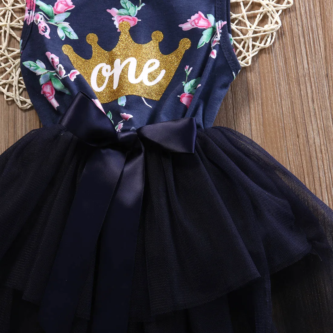Для новорожденных сарафаны для девочек Лето Корона узор рукавов Тюль Вечернее платье, Одежда 0-24 м
