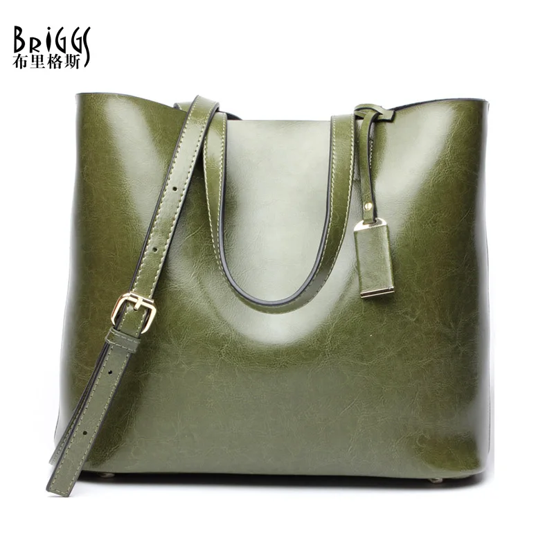 

BRIGGS Brand Split Leather Handbag Women Casual Tote Vintage Shoulder Bag For Ladies Messenger Bags