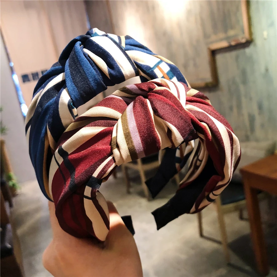 

Haimeikang Fashion Striped Women Hair Accessories Red Blue Bowknot Hairbands Girls Printed Headband Cross Wide Side Hair Hoop