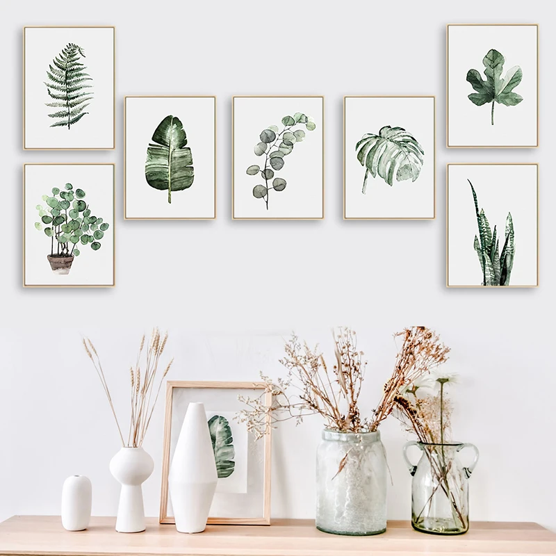 preço As Folhas das Plantas aquarela Cartaz Impressão Paisagem Pintura da Lona Arte Da Parede Imagem para Decoração de Casa Decoração Verde