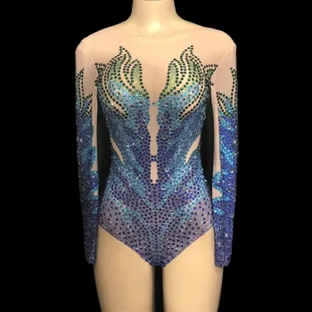 

Women's Nightclub Glisten Rhinestones Sexy Bodysuit Party Bar Crystal Jumpsuit Female Singer Dance Show Perspective Costumes DJ