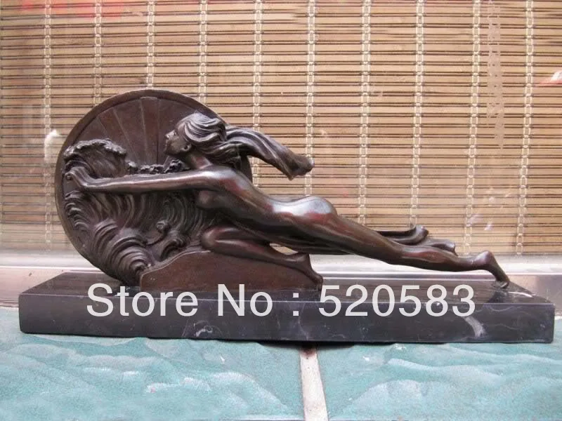 

Signed Bronze Statue Art Deco Nude Sculpture Marble