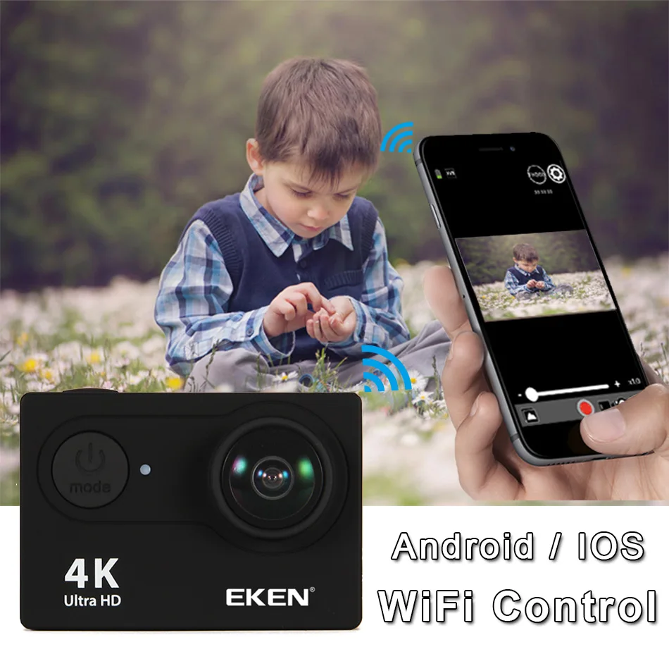 Оригинальная Экшн-камера eken H9R Ultra HD 4K WiFi с 2,4G пультом дистанционного управления 2," экран 30 м водонепроницаемая Спортивная мини-камера