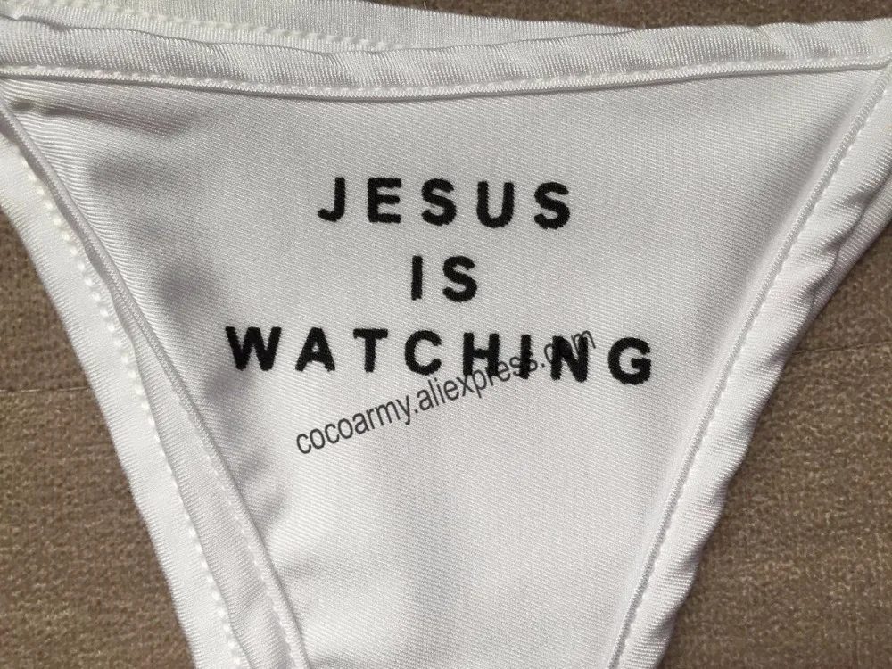 Киска напечатанная JESUS IS WATCHING V-string Thong Brief, нижнее белье Танга женские трусики coton женские бесшовные трусики