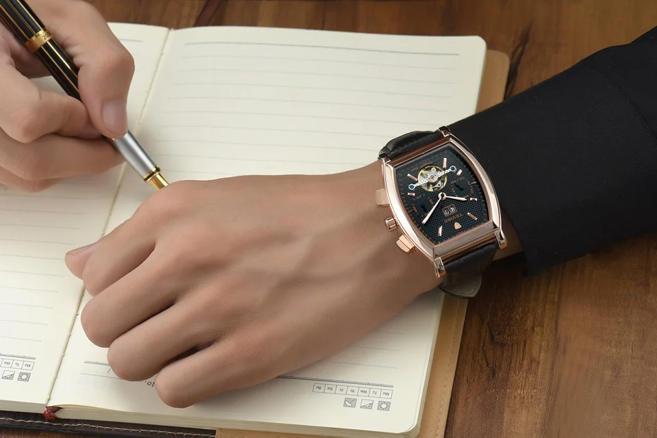 TEVISE Tourbillon Watch Men Date Calendar Self Wind Automatic Mechanical Watches Leather Men Watch Fashion Waterproof Male Clock (8)