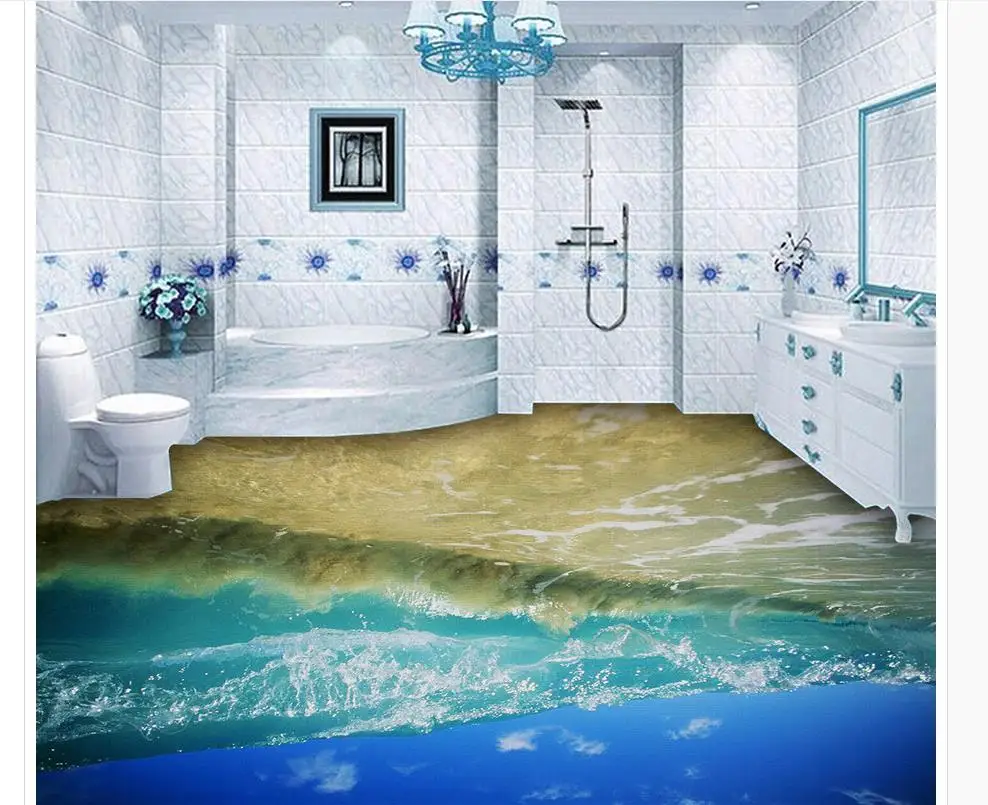 

Modern Floor Painting Oil painting 3D Ocean Wave Floor Decorative Painting Custom 3D Painting Floor Wallpaper PVC Adhesive