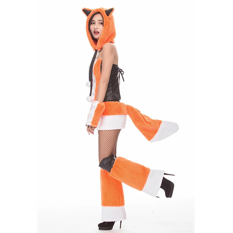 Костюм с животным оранжевым лисьим хвостом для женщин; Костюм кигуруми из меха лисы на Хэллоуин; маскарадные вечерние костюмы