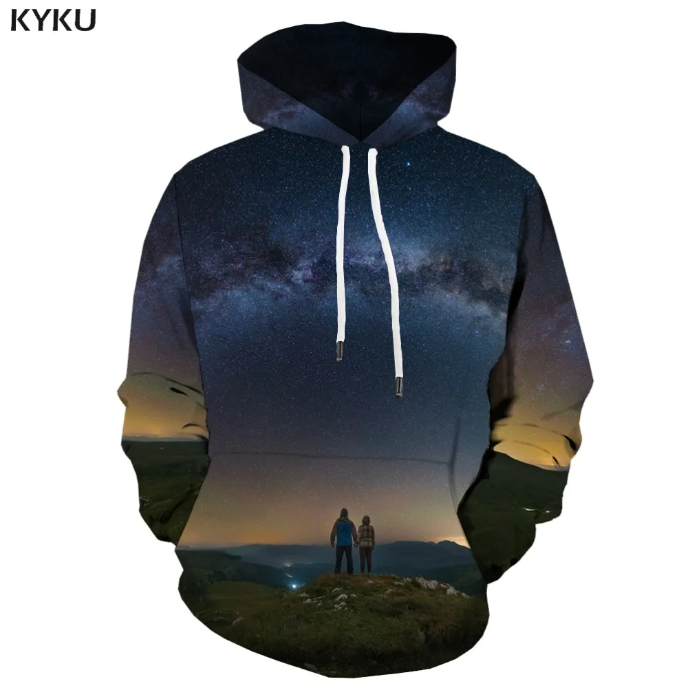 

KYKU Brand Galaxy Space Sweatshirts men Mountain 3d Printed Nebula Hooded Casual Character Hoodie Print Love Sweatshirt Printed