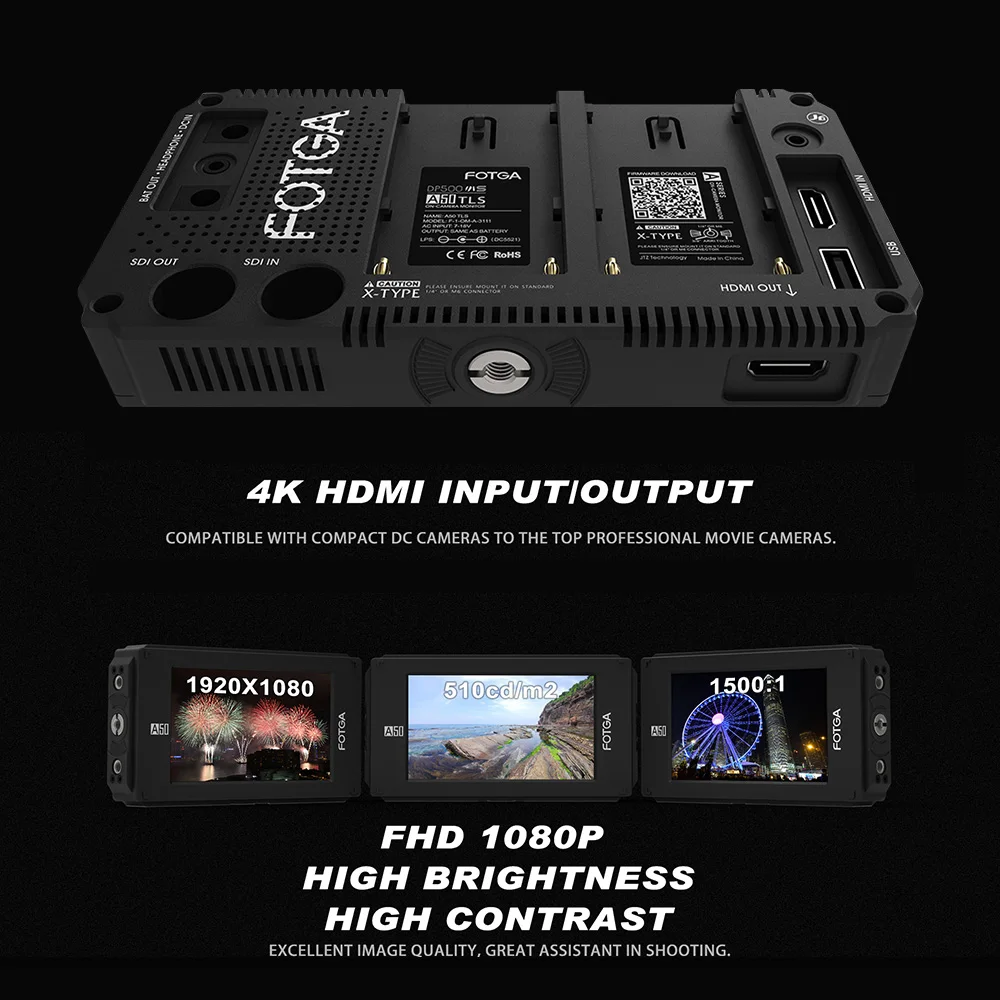 FOTGA A50TL FHD ips видео монитор Рабочая температура-20~ 60℃ 3D LUT 1920x1080, 510cd/m2, HDMI 4K вход/выход для sony