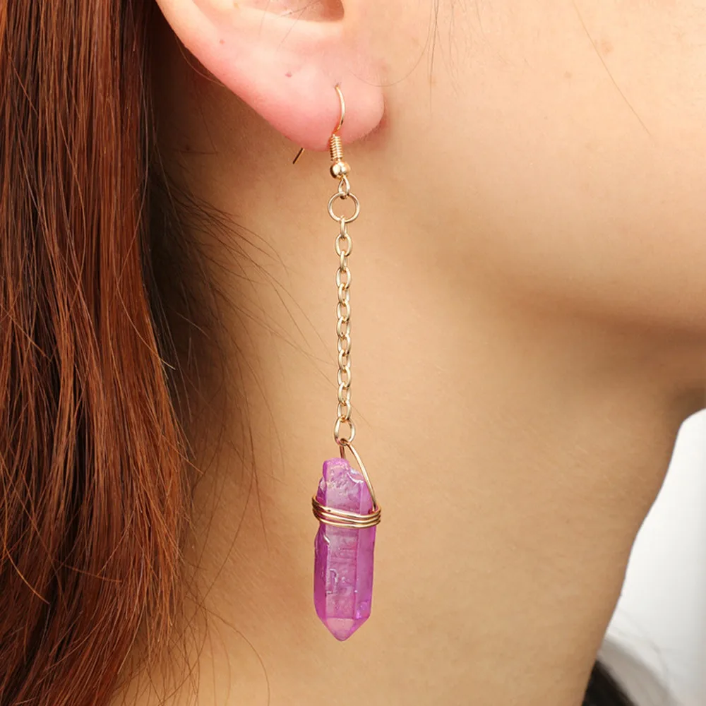 

Best seller 1pair Multicolor Stone Natural Crystal Rock Earring Quartz Pendant Dropshipping May23