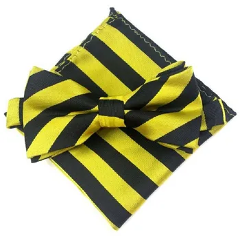 

striped bow tie handkerchief polyester bowknot hanky set for men business wedding stripes yellow butterfly pocket square