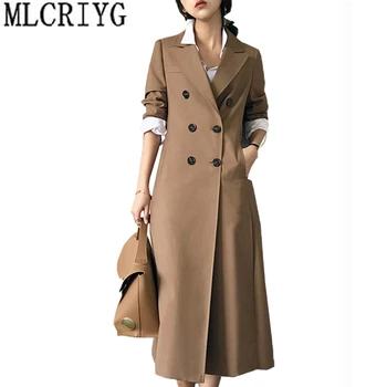 

European Brand 2019 New Spring Windbreaker Women vintage Double Breasted Trench Coat Female Overcoat Outwear Manteau Femme LX101