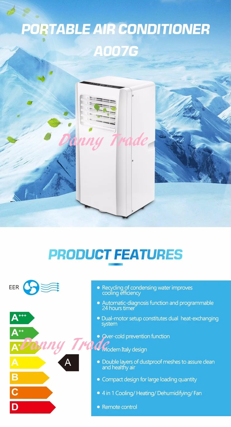 AC220-240V 50-60 HZ 1050 w power refrigerated mini портативный кондиционер 7000BTU кулер для комнаты охлаждение только английская панель дистанционного управления