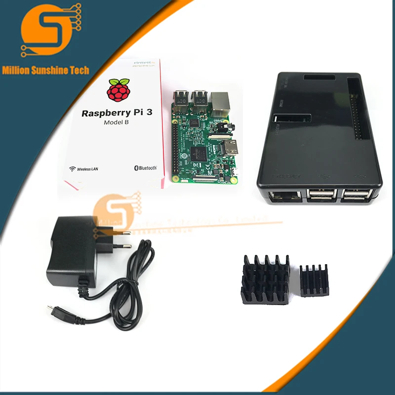 Raspberry Pi 3 плата + 5 V 2.5A блок питания + Корпус + радиатор для Raspberry Pi 3 WiFi и Bluetooth Бесплатная доставка