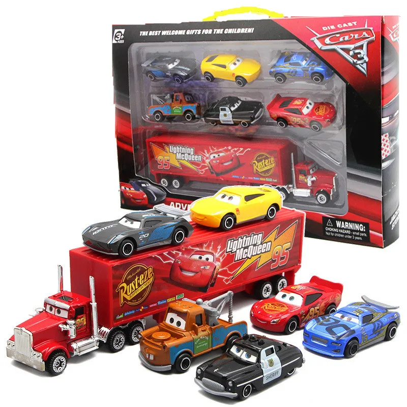 7 шт./компл. Pixar Cars 3 Lightning McQueen Jackson Storm Cruz Mater Mack Uncle Truck 1:55 литая металлическая