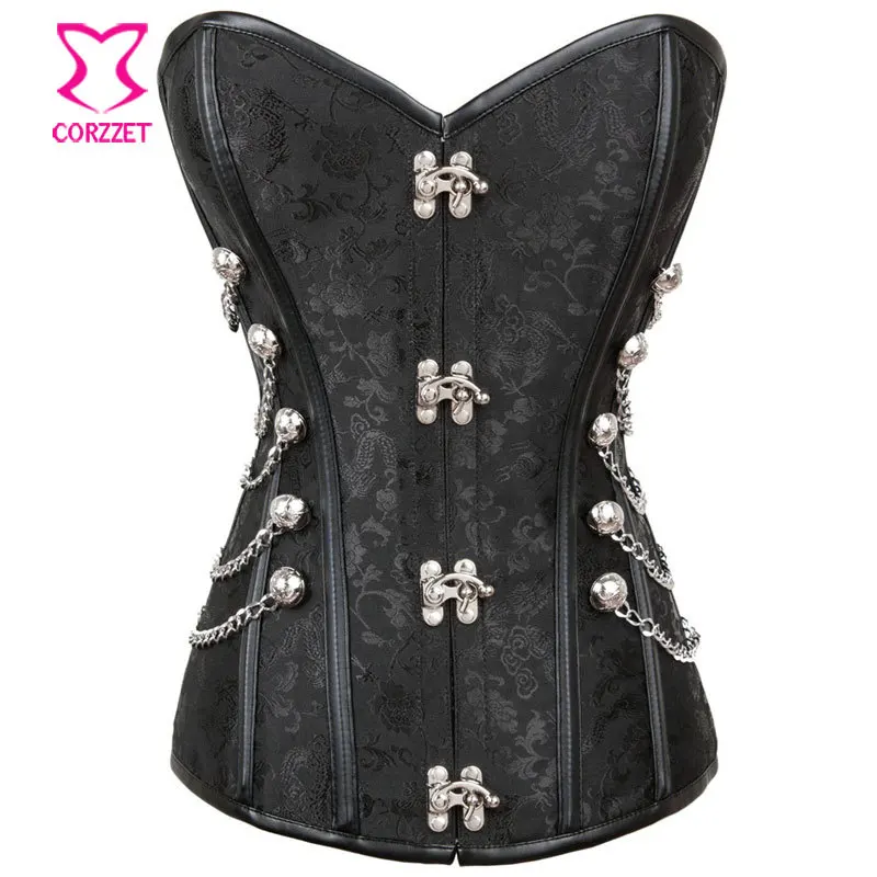 

Plus Size Waist Trainer Corset Black Corselet Overbust Steel Boned Steampunk Corsets And Bustiers Gotico Korsett for Women 6XL