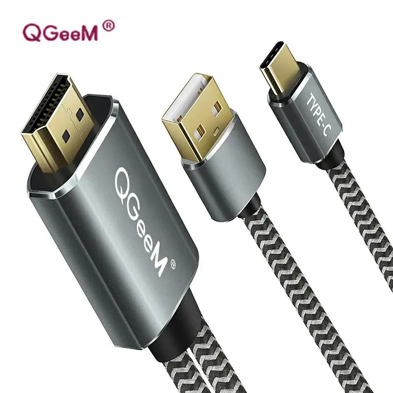 Qgeem Тип USB c 3.1 HDMI кабель адаптер Thunderbolt для MacBook Samsung S8 Huawei Коврики 10 Тип C к hdmi конвертер - Цвет: Черный